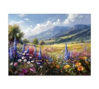 JOSUE Cuadros De Salon Flores Nubes de montaña Cuadros Para Cocina Lienzo,Púrpura, rosa Cuadro Para Dormitorio Comedor Sala De Estar Decorativos-80x115cm Sin marco