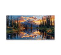 JOSUE Cuadros DecoracióN Paisaje Bosque Lago de montaña Cuadros Habitacion Bebe Lienzo,Oro, verde Cuadros SalóN Dormitorio Comedor Oficina DecoracióN-60x120cm Sin marco