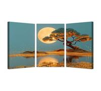 JOSUE Cuadros Decorativos Modernos para Sala Lienzos Luna Pintura Poster Imagen Foto Cuadros Decorativos Salon Dormitorios Comedor（Dorado 21-30x50cmx3 Enmarcado