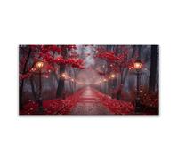 JOSUE Cuadros Grandes Bosque Paisaje arbóreo Cuadros De Salon Lienzo,Rojo, gris Cuadros De Bosque Cuadros Decoracion Salon Modernos-70x140cm Sin marco