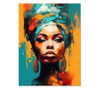 JOSUE Mujer Africana Lienzo Cuadro, Chica Negra Moderna Amarillo azul Cuadros Decoracion Salon Dormitorios Comedor Oficina Pasillo Cocina Baño -75x115cm Sin marco