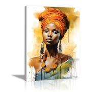 JOSUE Mujer Africana Lienzo Cuadros Grandes, Abstracta Gris, amarillo Cuadros Para Oficina Sala Estar PóSter Dormitorio Hogar BañO DecoracióN -50x70cm Enmarcado