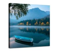 JOSUE Póster de Lienzo Árbol de la Vida Estilo Art Deco Geométrico Lago Decor Cuadros Salón Pasillos Dormitorio Comedor Oficina Colgar（Azul 77-20x20cm Enmarcado