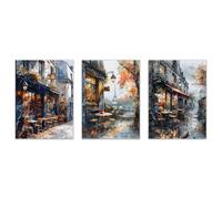 JOSUE Set de 3 Cuadros Acuarela Paisaje retro Cuadros Grandes Lienzo,Naranja,gris Moderno Arte de Pared Cuadro Salón Decoración del Hogar-40x60cmx3 Sin marco