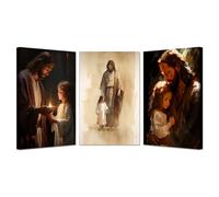 JOSUE Set de 3 Jesús Lienzo Cuadros Modernos, Divina Misericordia Jesús Gris, negro Cuadros Para Sala De Estar,Dormitorio,BañO,Cocina,DecoracióN De Pared -20x30cm Enmarcado