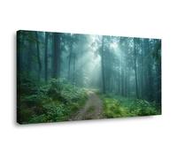 JOSUE Verde,gris Cuadros Bosque LáMinas Lienzo, Árbol Natural Moderno Arte de Pared Cuadro Salón Decoración del Hogar-60x120cm Enmarcado