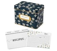 Jot & Mark Caja decorativa de lata para tarjetas de recetas, soporte para tarjetas de felicitación de 4 x 6 pulgadas (kit de caja de recetas, margaritas inglesas)