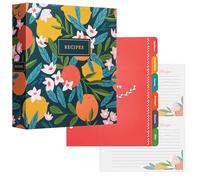 Jot & Mark Carpeta de recetas de 3 anillos de 8.5 x 9.5 pulgadas con 50 tarjetas de recetas a juego de 4 x 6 pulgadas, 25 protectores de hojas de carpeta superior e inferior, 5 fundas sin dividir de