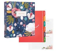 Jot & Mark Organizador de recetas de 3 anillos (jardín floral) | 50 tarjetas de recetas de 4 x 6, separadores de página completa arcoíris y protectores de páginas de plástico