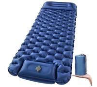 Jotekonoby Colchoneta de dormir autoinflable ligera con bomba de pie integrada y almohada, alfombrilla de camping de nailon, sistema de inflado y desinflado rápido para senderismo, mochileros (azul