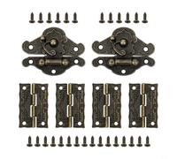 Jotekonoby Juego de 6 bisagras de bronce vintage y cerrojos con tornillos, herrajes de aleación de zinc de estilo antiguo para cajas de joyería de madera, cajas de vino, cofres de herramientas,