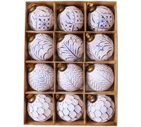 Jotekonoby Juego de adornos de Navidad hechos a mano, 12 piezas, bolas de estilo vintage de 8 cm, decoraciones de árbol de plástico en oro y plata para exhibición festiva (azul B)
