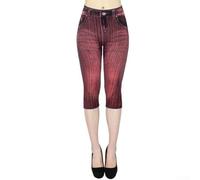 Jotekonoby Leggings de mezclilla de imitación estampados de cintura alta para mujer, para uso casual y deportivo, pantalones de elastano de poliéster ligeramente elástico (rojo, S)