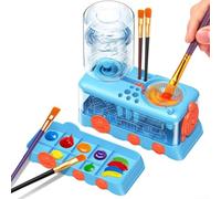 Jotekonoby Limpiador de pinceles de pintura de dibujos animados 5 en 1 con bandeja y drenaje, plástico ABS, sistema de ciclo de ahorro de agua, múltiples soportes para brochas para niños, profesores y