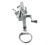 Jotekonoby Llavero de carrete de arrastre en miniatura para los amantes de la pesca, diseño realista de rueda de tambor con partes móviles, colgante de aleación de metal para pescador, decoración de