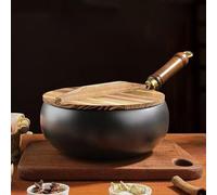 Jotekonoby Olla de hierro forjado a mano con diseño de vientre grande para cocinar versátil, compatible con estufas de gas e inducción, sartén de hierro fundido sin revestimiento para el hogar (olla