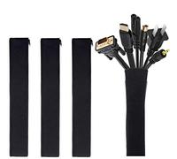 JOTO 4 uds. Manguito Cable Neopreno Reutilizable, Sujetacables Flexible para TV Ordenador Doméstico, Gestión de Cable con Cremallera, Longitud 48 cm/Diámetro 3 cm -Negro