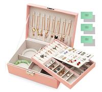 JOTOL Caja Joyero,Joyeros Mujer Organizador,2 Niveles Organizador de Joyería con Cerradura para Mujeres Niñas,para Anillos,Pendientes,Collares,Relojes,Rosado