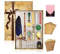 JOTOL Juego de Caligrafía,Juego de Pluma de Inmersión con Soporte para Pluma,Tinta,5 Puntas de Repuesto,Sellos y Cera,Papel para Cartas y Sobres,para Arte,Escritura,Firma,Decoración,Regalo