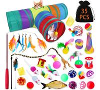 JOTOL Juguetes Gat,35pcs Juguete para Gato con Túnel,Juguetes para Gatos Interactivos Juegos Gatito,Pescado,Ratón,Pluma,Pelota,Palo de Gato Divertido,Kit de Juguetes interactivos para Gatos