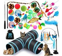 JOTOL Juguetes Interactivos para Gatos - Set de 39 Piezas Con Túnel, Ratones, Varita de Plumas, Peces, Bolas y Campanas - Tubo de 3 Vías