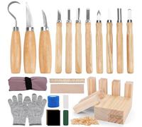 JOTOL Kit de Tallado de Madera,28 PCS Herramientas para Tallar Madera con Cuchillos,Cinceles,Bloques y Guantes,Bolsa de Almacenamiento,Tallar Madera para Principiantes,Adultos y Entusiastas