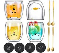 JOTOL Vasos Térmicos de Doble Pared de Espresso para Té y Capuchino, 4pcs Tazas de Café de Cristal y de Vidrio avec Cuillère et Dessous de Verre