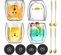 JOTOL Vasos Térmicos de Doble Pared de Espresso para Té y Capuchino, 4pcs Tazas de Café de Cristal y de Vidrio avec Cuillère et Dessous de Verre