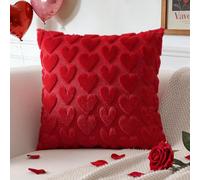 JOTOM 1 funda de almohada con forma de corazón, felpa corta y lana, decorativa, para el día de San Valentín, amor romántico, para salón, dormitorio (50 x 50 cm, rojo)