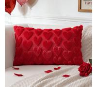 JOTOM 1 funda de almohada con forma de corazón, felpa corta y lana, decorativa, para el día de San Valentín, amor romántico, para salón, dormitorio (30 x 50 cm, rojo)
