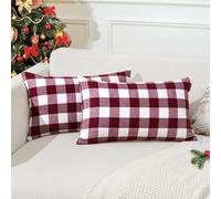 JOTOM Funda de Cojín Cuadros Navidad 30x50 cm Lino Tartán Fundas de Almohada Decorativas para Casa Sofá Coche Juego de 2