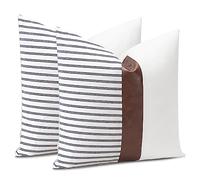 JOTOM Fundas de Cojín de Cuero de Imitación 45x45 cm a Rayas Funda de Almohada para Sofá Sala de Estar Cama Granja Decoración del hogar Juego de 2