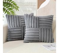 JOTOM Fundas de Cojín de Piel de Conejo de Imitación 45x45 cm a Rayas Funda de Almohada para Sofá Sala de Estar Cama Granja Decoración del hogar Juego de 2