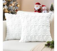JOTOM Juego de 2 Funda de Cojín de Navidad 60x60 cm de Arbol de Navidad Invierno Funda de Almohada de Pelo Sintético Suave Decoración para Sofá del Hogar (Blanco)