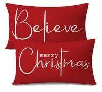 JOTOM Juego de 2 Fundas de Cojín de Navidad 30 x 50 cm Funda de Almohada Decoración para Sofá Silla Cama Sala de Estar Hogar Feliz Navidad (Rojo)
