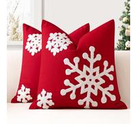 JOTOM Juego de 2 Fundas de Cojín de Navidad 45x45 cm Funda de Almohada de Copo de Nieve Invierno Decoración para Sofá Silla Cama Sala de Estar Hogar (Rojo)