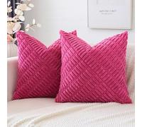 JOTOM Juego de 2 fundas de cojín de pana suave, decorativas y bohemias, modernas, de patchwork, para sofá, salón, dormitorio, decoración (40 x 40 cm, rosa caliente)