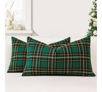 JOTOM - Juego de 2 fundas de cojín de tartán clásico 40x60 cm, tartán escocés navideño, fundas de cojín decorativas suaves y sólidas para sofá, dormitorio, funda de cojín para exterior (Verde Negro)