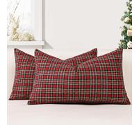 JOTOM - Juego de 2 fundas de cojín de tartán escocés clásico, 30x50 cm, tartán navideño suave y sólido, fundas de cojín decorativas para sofá, dormitorio, funda de cojín para exterior (Rojo)
