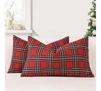 JOTOM - Juego de 2 fundas de cojín de tartán escocés clásico, 30x50 cm, tartán navideño suave y sólido, fundas de cojín decorativas para sofá, dormitorio, funda de cojín para exterior (Rojo Negro)
