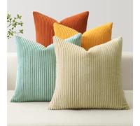 JOTOM Juego de 4 Fundas de Cojín 40x40 cm Suave de Pana Rayas Funda de Almohada Decoración del Hogar para sofá Dormitorio (Naranja Azul Beige)