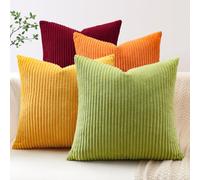 JOTOM Juego de 4 Fundas de Cojín 45x45 cm Suave de Pana Rayas Funda de Almohada Decoración del Hogar para sofá Dormitorio (Amarillo Naranja)