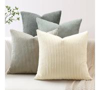 JOTOM Juego de 4 Fundas de Cojín 60x60 cm Suave de Pana Rayas Funda de Almohada Decoración del Hogar para sofá Dormitorio (Gris Crema)