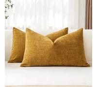 JOTOM Lot de 2 Fundas de Cojín 30x50 cm Chenilla Suave Amarillo Dorado Funda de Cojín Decorativa Almohada Lumbar Sólida para Sofá Salón Cama Decoración del Hogar (Amarillo Dorado)