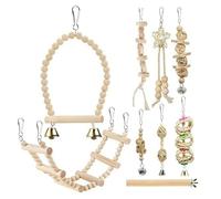 Jouets Pour Oiseaux - Accessoires En Bois Naturel À Mâcher | Balançoire Échelle Avec Clochette Pour Cage | Pour Perruches Calopsittes Conures Inséparables Canaris, Anti Ennui Escalade Jeu