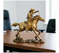 JOUFNING Escultura decorativa para escritorio, estatua de resina de caballo, figura de vaquero del oeste montando a caballo, adorno de prosperidad y riqueza Feng Shui, para el hogar