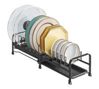 JOUING Escurridor de Platos Escurreplatos Extensible Escurridor Pequeño de Platos con Drenaje de Goteo Soporte para Platos Ajustables Soporte Ollas de Metal (Negro)