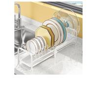 JOUING Escurridor de Platos Escurreplatos Extensible Escurridor Pequeño de Platos con Drenaje de Goteo Soporte para Platos Ajustables Soporte Ollas de Metal (Blanco)
