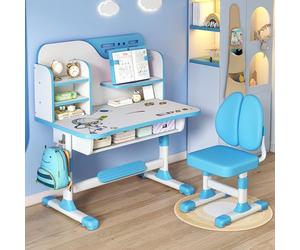 joukares Juego de escritorio y silla de estudio para niños, ergonómica, altura ajustable, juego de sillas de mesa de estudio escolar con patrón de astronauta, soporte para libros y cajón de