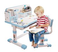 joukares Juego de escritorio y silla funcional para niños, altura ajustable, juego de sillas de mesa de estudio escolar con patrón de dibujos animados, silla de escritorio ergonómica con tablero de